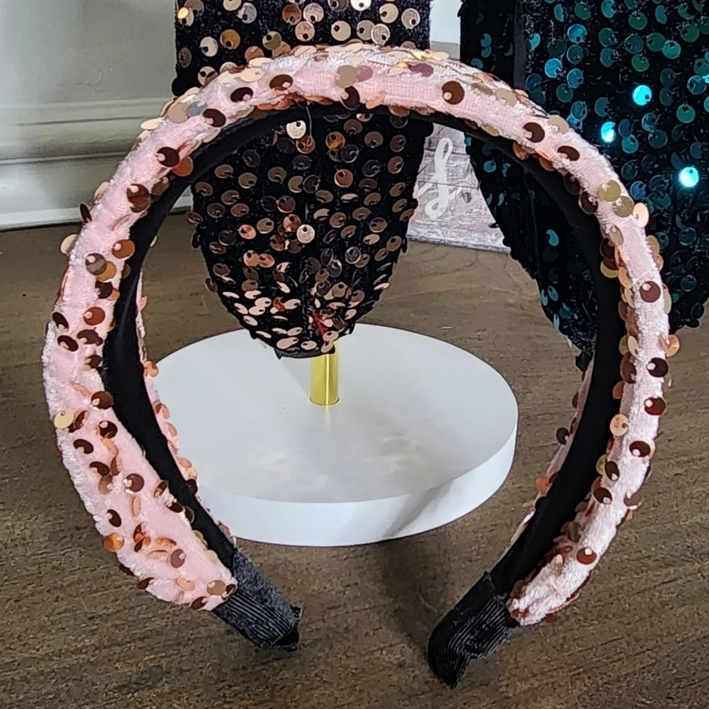 Sequin Embellished Headbands - Pink, Black, Blue